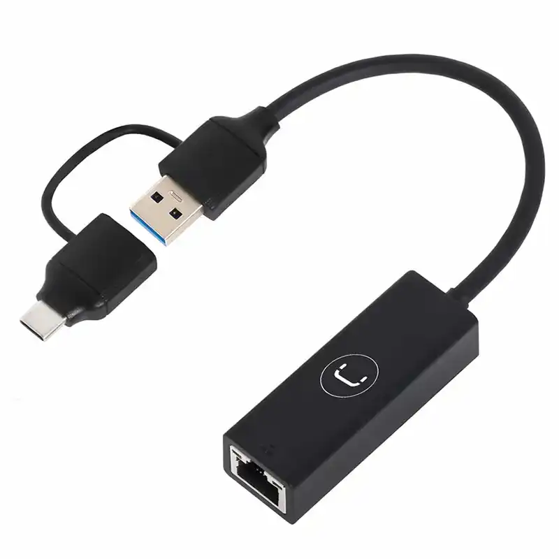 ADAPTADOR USB A RJ45 UNNO AD3007BK GIGABIT 10/100/1000 2 EN 1 
