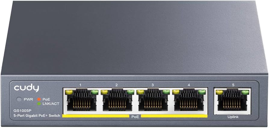 SWITCH 4 PUERTOS GIGA POE + 1 UP GIGABIT CUDY GS1005P 60W