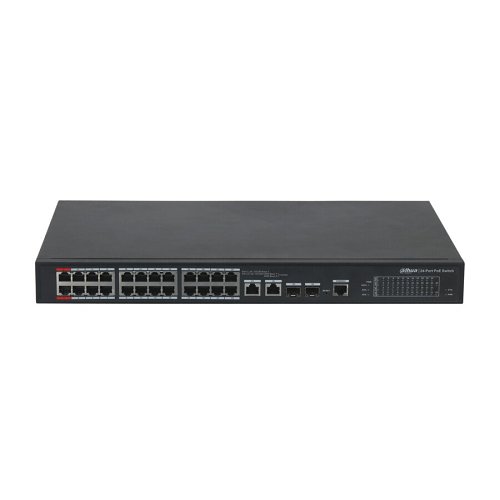 SWITCH 24 PUERTOS 10/100 POE + 2UP GIGA DAHUA ADMIN RACK PFS4226-24ET-240 240W (copia)