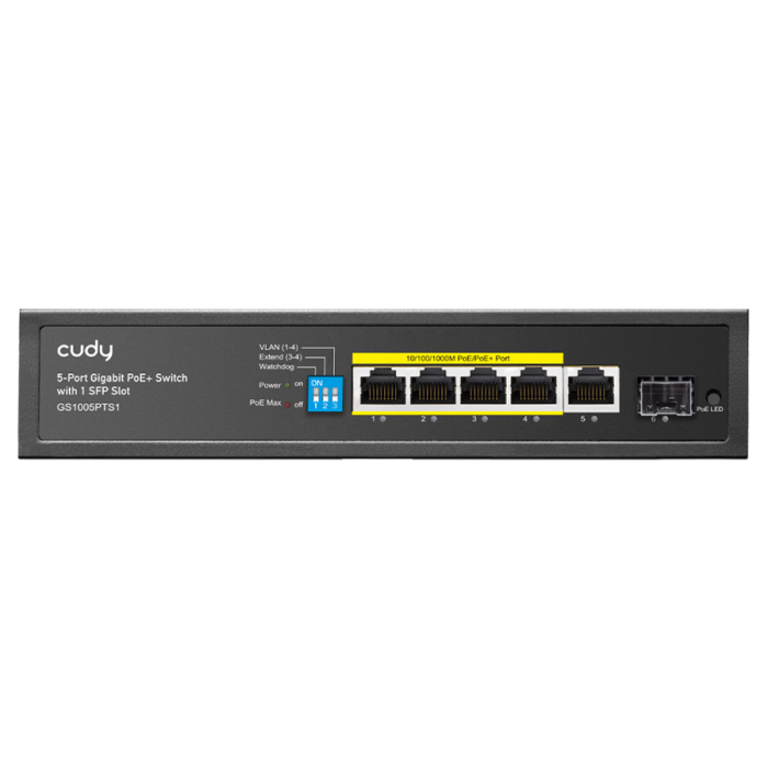 SWITCH CUDY GS1005PTS1 4 PUERTOS GIGABIT POE + 1 UP GIGABIT 1 SFP 120W