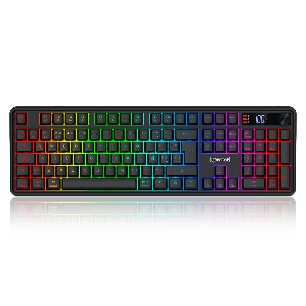 TECLADO MEMBRANA REDRAGON RM104 VOLCANO PRO K5626-PRO 100% TRI- MODE INALAMBRICO / BT / WIRE NEGRO ESPAÑOL
