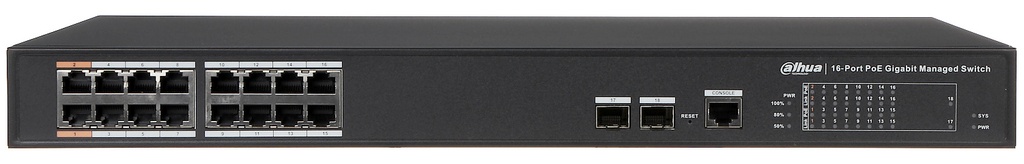 SWITCH 16 PUERTOS DAHUA ADMIN GIGABIT POE RACK DH-PFS4218-16GT-240