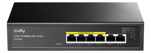 [01059] SWITCH 6 PUERTOS 10/100 CUDY FS10006P 4 POE+ 60W