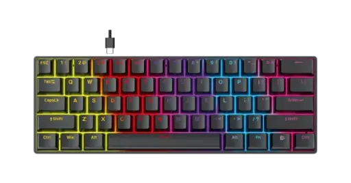 [01599] TECLADO MECANICO FANTECH ATOM61 MK211 INGLES 60% NEGRO SW-ROJO