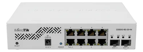[01634] SWITCH MIKROTIK CSS610-8G-2S+IN 8 PUERTOS GIGABIT CON 2 PUERTOS SFP+ 