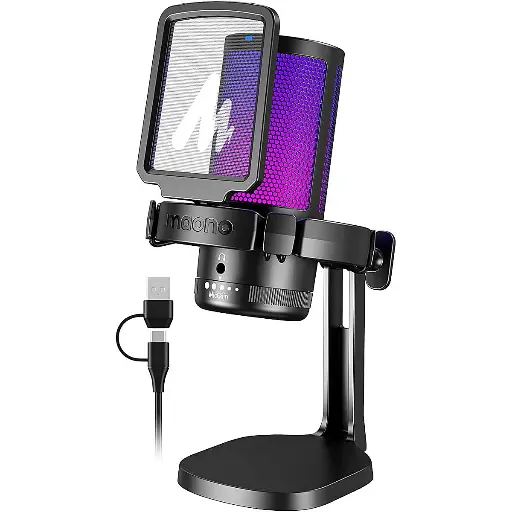 [01791] MICROFONO STREAMING Y PODCAST MAONO RGB DGM20 USB CON TRIPODE CONDESADOR