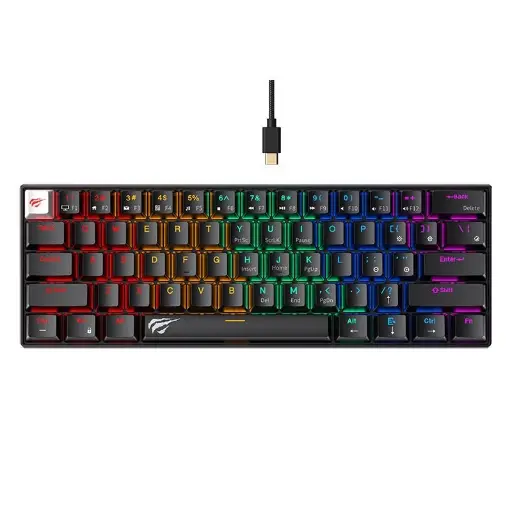 [01802] TECLADO MECANICO HAVIT BACKLIT GAMENOTE KB903L 60% USB NEGRO SW-ROJO